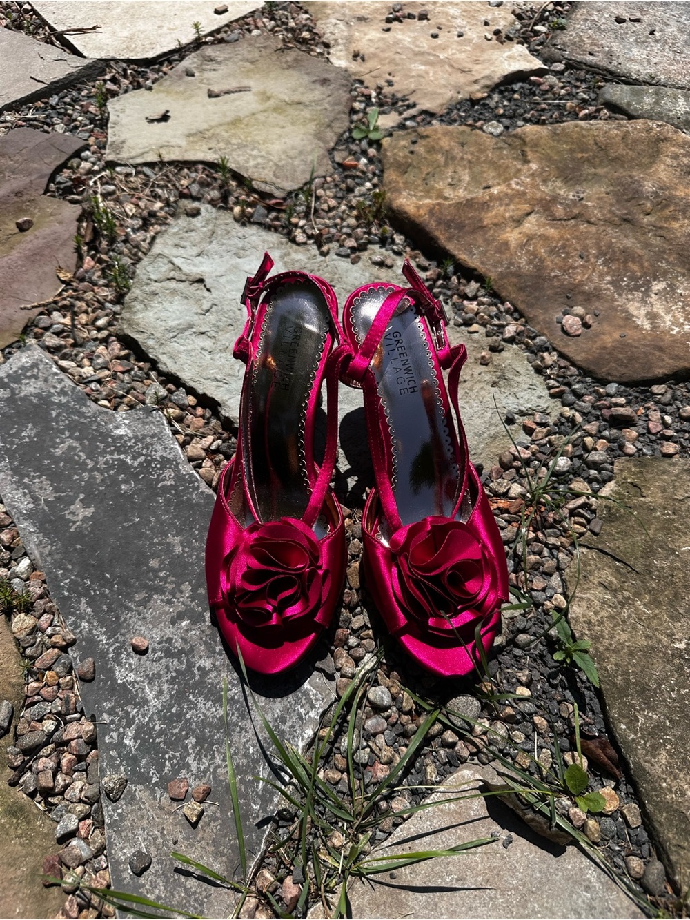 greenwich village pink satin heels
